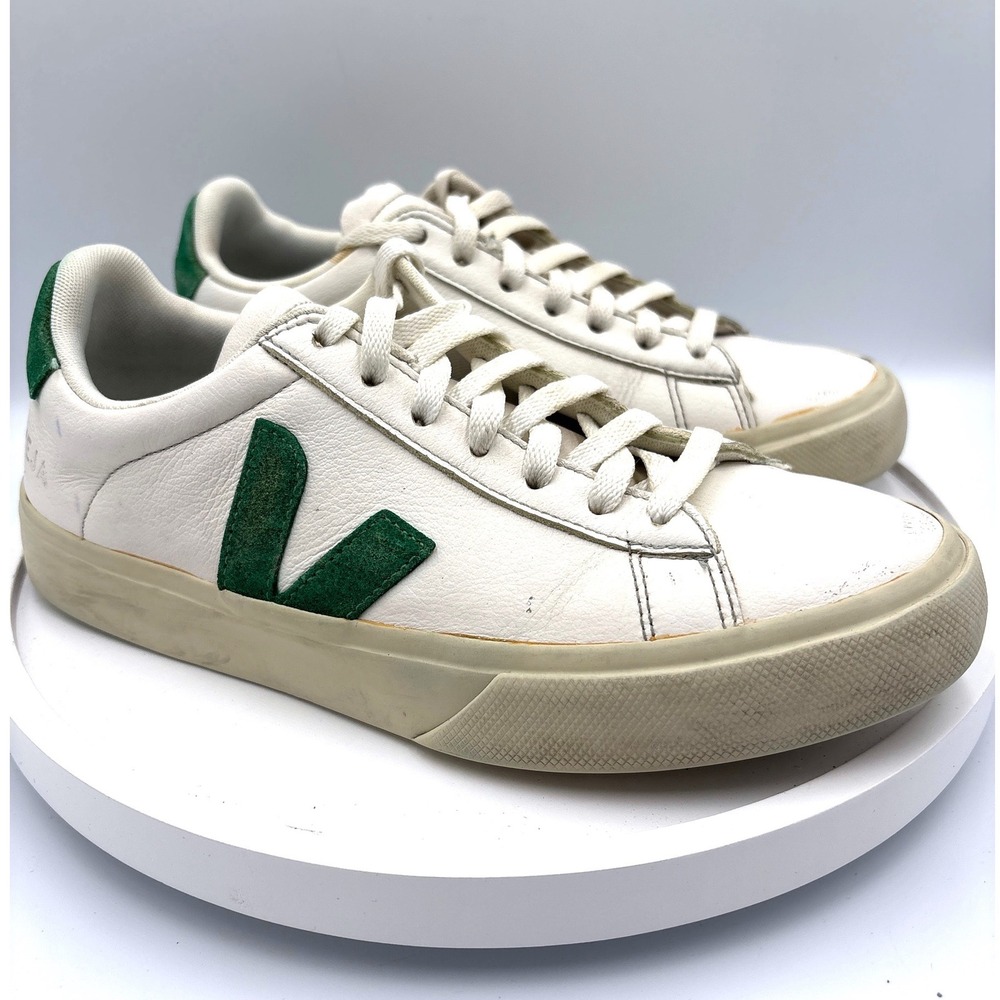 Veja Campo Sneaker Size 7 White Green Minimalist Leather Low Top 2166